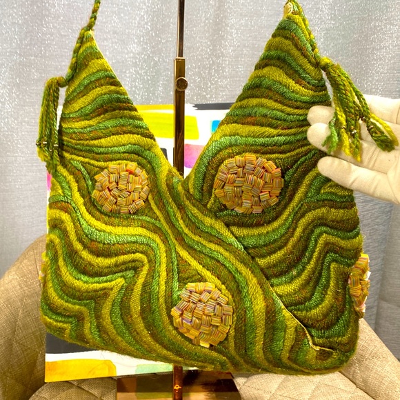 ✨HP✨VINTAGE PRISTINE Textured Intricate Embroidery Circles of Tight Media Bag - Picture 10 of 17